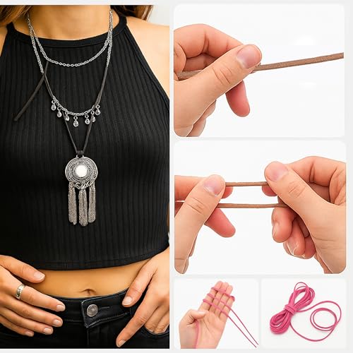 Mandala Crafts 5mm Dark Pink Faux Suede Vegan Leather, Jewelry Making | 50 Yards Durable Flat Leather Strings, Laces & Strips for Bracelets, Necklaces, Braiding, Dream Catchers Supplies & Chokers - color: Dark Pink, size: 5mm 50 Yards