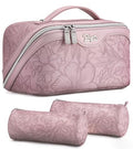 BOYATU Travel Makeup Bags Cosmetic Organizer Bag: 3-Set Make up Bag | Large Capacity PU Leather Toiletry Bags for Women - Wide Open Portable Pouch with Divider & Handle(Purple) - color: 01-Z-Light Purple