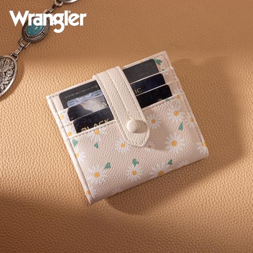 Montana West X Wrangler Women's Wallets Card Cases & Money Organizers Small Card Hoder Minimalist Slim Bifold Wallet and Zipper Coin Pocket WG216-W065LTN - color: Pure White Daisies