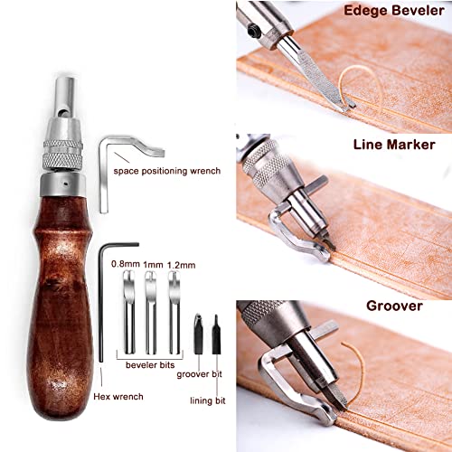 Leather Groover Beveler and Leather Stitching Overstitch Wheels Mark Spacer Set, Leathercraft Sewing Embossing Tool Set