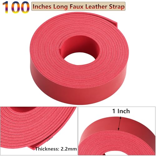 Picheng Flat Faux Leather Strap: 1 Inch Wide Soft Red Leather Strips - color: Red