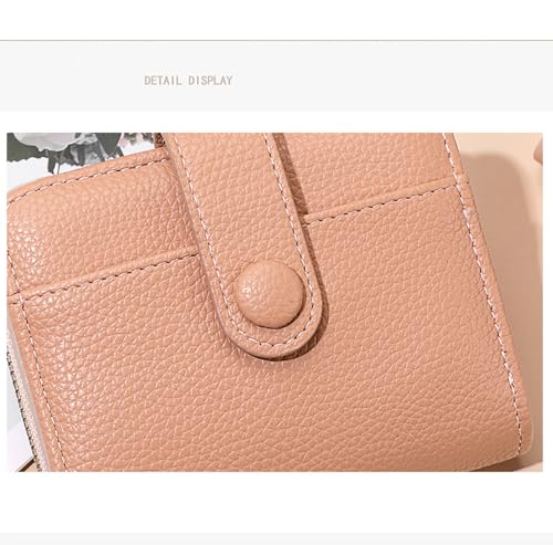 Women's Soft Lychee Grain PU Leather Short Wallet, Snap Button Multi Card Slots Zipper Coin Pocket, Portable Daily Small Purse for Cash Cards Lipstick - Grey - color: Lychee Grain-Grey