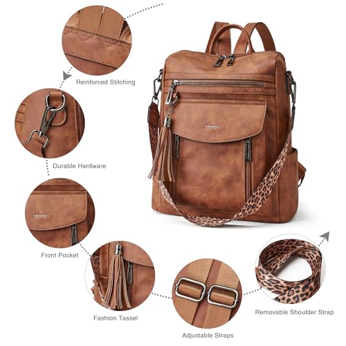 Backpack Purse for Women Fashion Leather Backpack Purse Designer Travel Backpack Convertible Shoulder Bag with Wristlet - color: 1-2 Nubuck Brown
