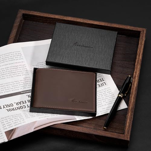 Travelambo Genuine Leather Wallet for Men with Gift Box - Handmade Bifold Stylish - Mens Wallets Rfid Blocking with 2 ID Windows - color: Craze Horse Brown