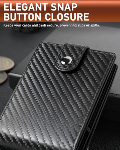 LIUGX Mens Wallet Set with Keychain, Slim Bifold Leather, 20 Cash, 12 Card - color: Carbon Fiber Black