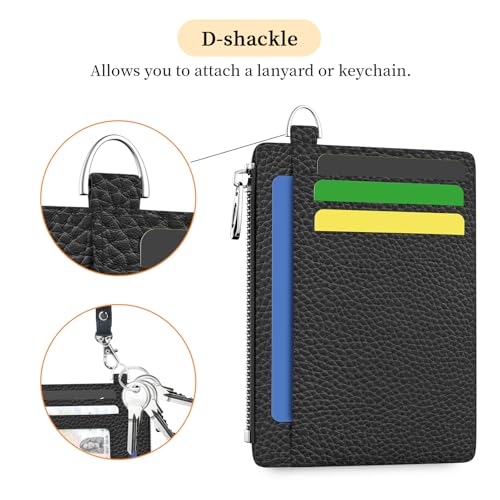 Hancynir Black Minimalist Small Wallet Women Credit Card Holder Slim RFID | Zipper Keychain Wallet, Key Chain, Travel Coin Front Pocket, Ladies Women Men Gifts, Thin Card Case, 6 Card Slots, PU Leather - color: Black Keychain Wallet