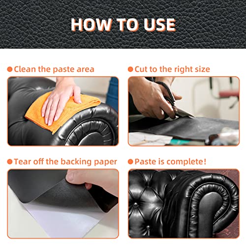 DXBULL Large Leather Repair Kit Self Adhesive Leather Tape Waterproof, DIY Leather Patch for Couches Car Seats Furniture Kitchen Cabinets Wall 23.6 x 78.7 inch (Black) - color: Black, size: 23.6x78.7 inch