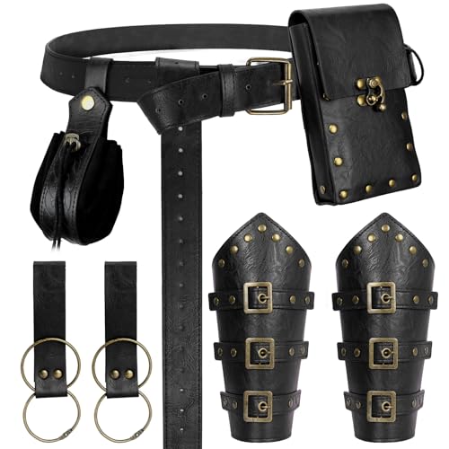 Renaissance Belt Pouch Medieval Pirate Costume Accessories Set for Cosplay | Viking Faux Leather Waist Bag, Skirt Hike Clips, Perfect for Women and Men Ren Faire, LARP, Fantasy, Halloween - color: Black-R
