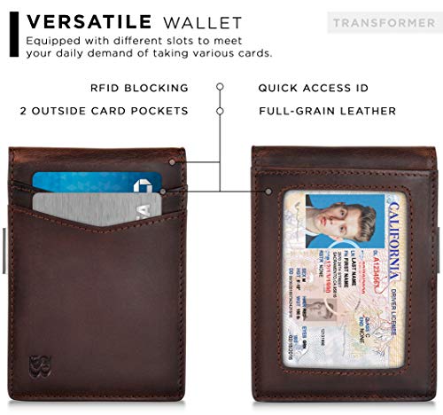 SERMAN BRANDS Money Clip Wallet - Mens Wallets slim Front Pocket RFID Blocking Card Holder Minimalist Mini Bifold - color: Texas Brown