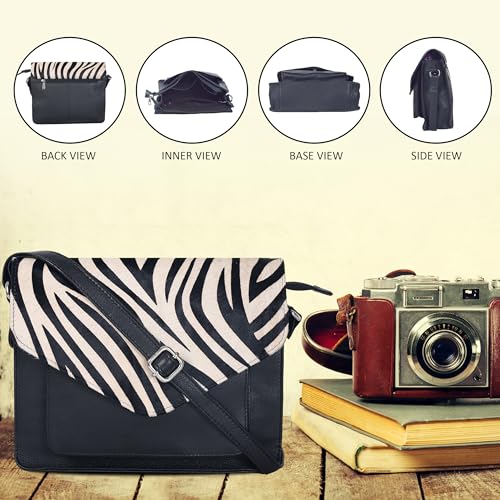 Ozora Genuine Leather Crossbody Purse for Women, Shoulder Bag - color: Black Ndm Zebra