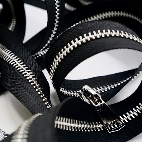 #8 Heavy Duty Metal Zipper by the Yard 3 Yards with 5 Sliders 10 Top Stops and 5 Bottom Stops for Tents Backpacks Outdoor Gear Cushion Covers DIY Pouches and Home Decor(Black/Silver Teeth) - color: Black/Silver Teeth
