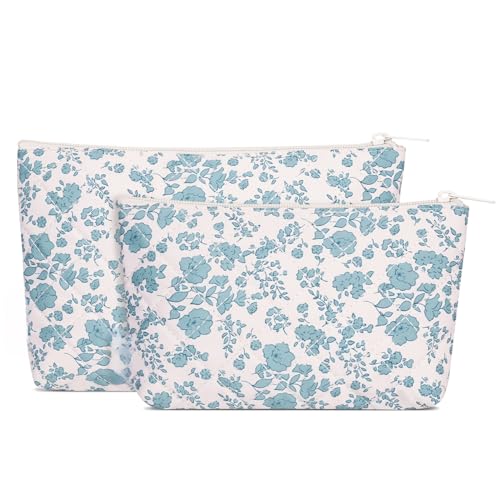 Wandering Nature Makeup Bag Small Cosmetic Bag for Purse 2 Pack Small Make Up Pouch Cute Travel Pouch with Zipper for Women, Blue Flower - color: Blue Flower