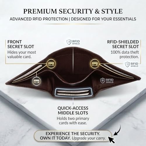 ASAD Leather Slim Everyday Trifold Wallet with ID Window and Multiple Card Slots | Genuine Leather Double Stitched RFID Blocking Stylish | Gift for Him | Brown - color: Brown