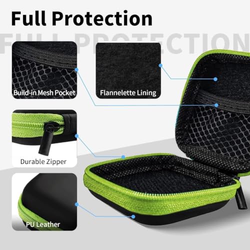 1 Pack Square Earbud Case Storage Bag with Carabiner, Green | Portable EVA Carrying Case, For Wired/Wireless Headphones, SD Card Storage, Camera Chip - color: C6-square green