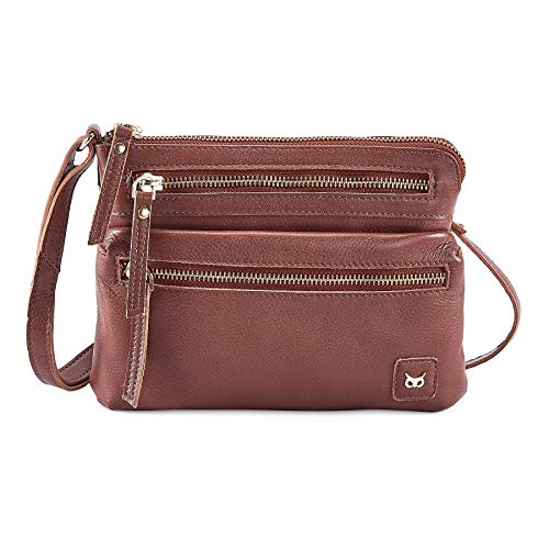 Small Leather Crossbody Bag for Women Adjustable Sling Purse Multi Pocket | Genuine Top Grain Leather, 4 Zip Pockets, Cross Over for Travel, Gift for Women, Phone Pocket - color: Tan Nappa