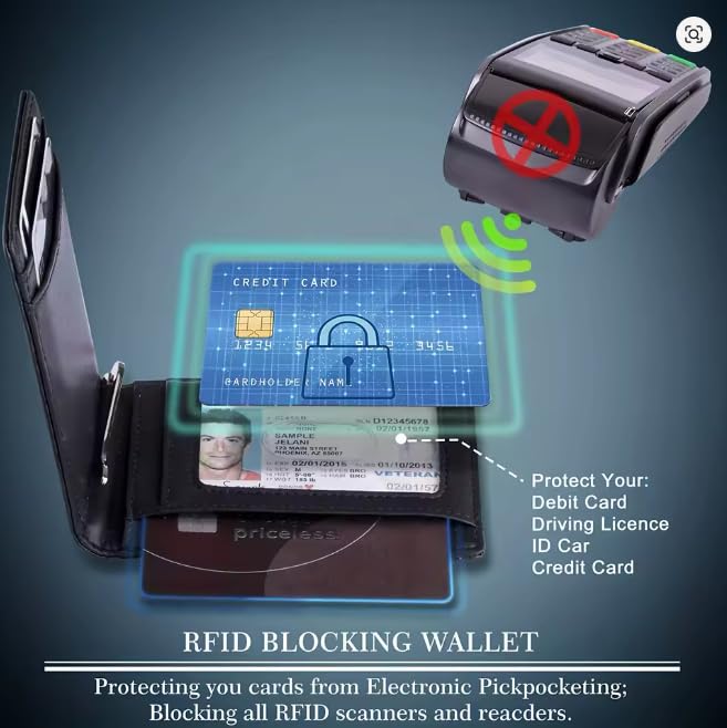 RFID Blocking Slim Wallet, Side-Fold Money Clip, 7 Card Slots + ID Window, Vegan Leather, Carbon Fiber (Black) - color: Black on Black