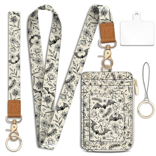 Goth Lanyard Wallet with Id Badge Holder Keychain for Card Women - color: Goth Bat