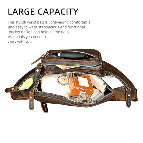 Water Resistant Canvas + Leather Hiking Riding Travel Fanny Waist Pack Small Phone Pouch For Men Women FB811-29 (Dark Brown-346) - color: Dark Brown-346