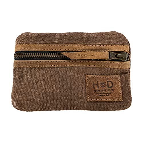 Hide & Drink, Multi-Tool Pocket Pouch, Compact Multipurpose EDC Zippered Bag, Mini Camping Tool Case, Waxed Canvas, Knife Holster, Handmade Slim Organizer - color: Honey Bourbon