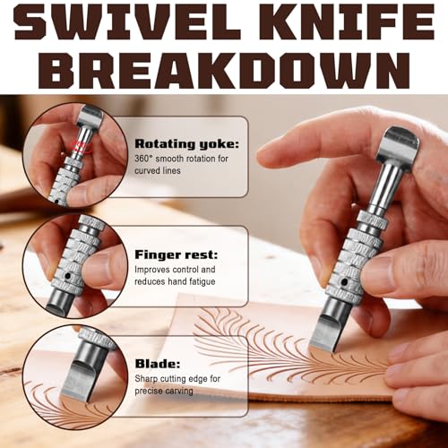TheCraftGuy Leather Stamping Tools with Swivel Knife, 8 Pack, for DIYers