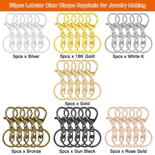 35pcs Lobster Claw Clasps Keychain for Jewelry Making,Metal Lobster Clasp Swivel Trigger Clips with Swivel Clasps Hook Clips for DIY Craft Jewelry Making(7 Colors) - color: Gold,Silver,18K Gold,White K,Bronze,Gun Black,Rose Gold
