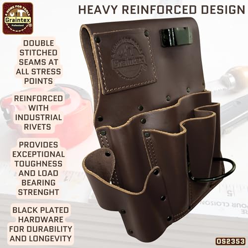 Graintex Drywall Pouch Brown Color Heavy Duty Top Grain Leather, Steel Hammer Holder, Drywall Tool Belt, Framers Tool Pouch, Construction, Carpenter, Electricians - OS2353