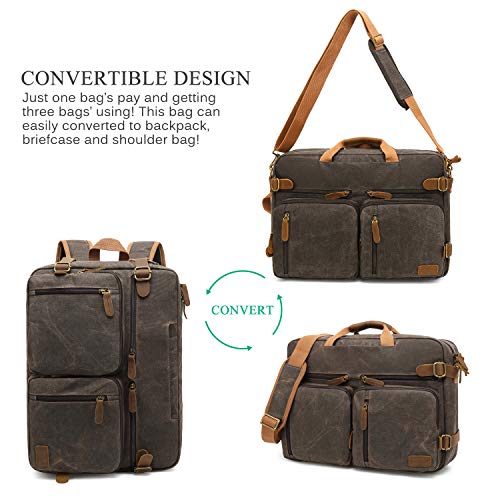 CoolBELL Laptop Messenger Bag Vintage Shoulder Bag Convertible Backpack Retro Briefcase Versatile Travel Bag Fits 17.3 Inch Laptop For Men Business (Waxed Canvas Brown) - color: Brown, size: 17.3 Inches