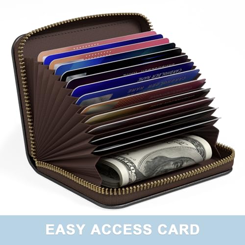 Credit Card Holder, Small RFID Wallet Slim Leather Card Organizer Case - color: A-Black, size: Wrist Strap