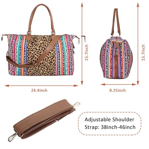 Weekender Bag Duffle Bag For Women Large Travel Tote Bag Overnight Weekend Bags With Shoulder Strap Cow Leopard Atzec… - color: Serape Leopard