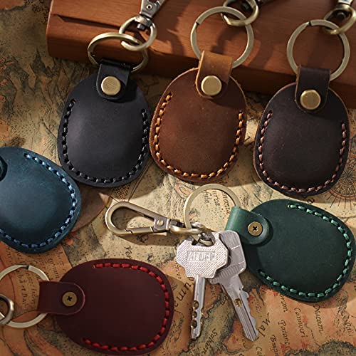 Genuine Leather AirTag Holder Compatible with Apple AirTag 2nd Gen & 1st Gen, Handmade Leather Air tag Keychain with Key Rings, Hidden Air tags Case Accessories - Green - color: Green