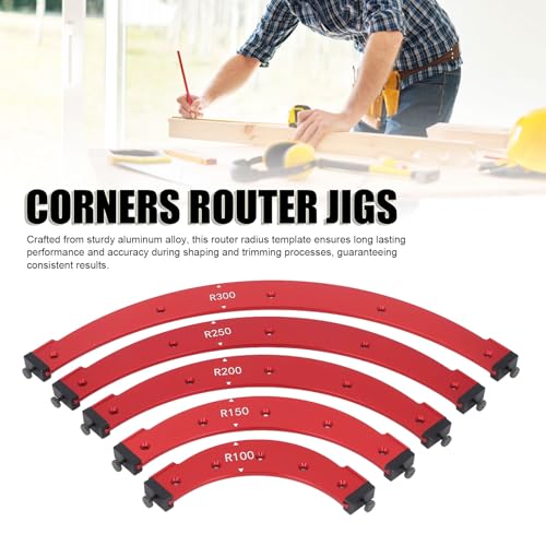 Jiawu Radius Jig Router Templates, Set of 5 (R100 R150 R200 R250 R300), Aluminum Alloy Corner Rounding Jig for Router, Woodworking Corner Radius Template for Cabinet, Wardrobe, Furniture, Door