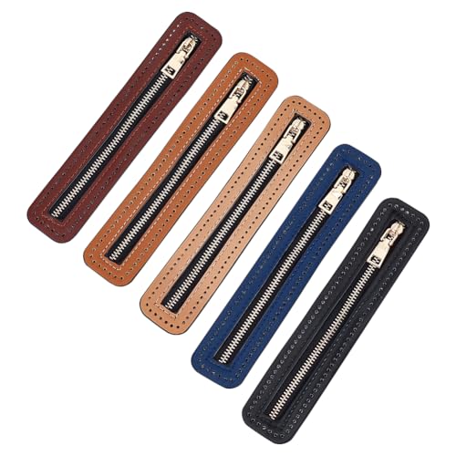 WADORN 5 Colors PU Leather Zipper 7 Inch/18cm Durable Leather Zipper Frame | Handmade Sewing Zippers with Pre-Cut Holes, DIY Crochet Purse Bag Zippers for DIY Bag Clothing Backpack Sewing Repair