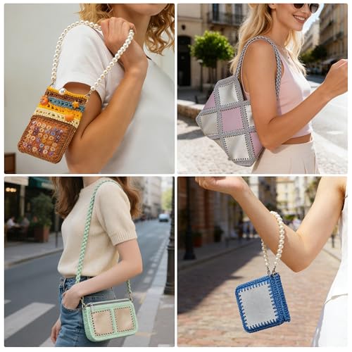 AOUXSEEM 24pcs Faux Leather Squares for Crochet Beginners,Work with Granny Square Projects Weaving Handmade Handbag/Coin Purse/Phone Bag/Pouch/Pillow Case/Jacket,Perfect for DIY Unique Gifts (Silver) - color: Silver