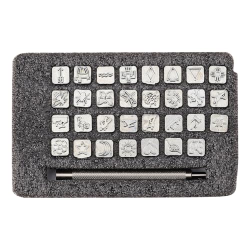 PH PandaHall 32 pcs Stainless Steel Leathercraft Metal Insect Theme Stamps Punch Set Tool with 1 pc Handle for Leather Craft Belt Bag Craft DIY Jewelry Marking - color: 32 Patterns-32pcs