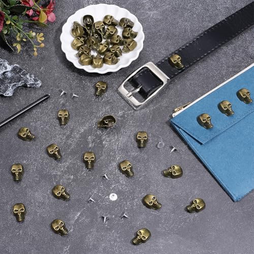 PH PandaHall 50pcs Punk Skull Rivets Studs, Skull Head Studs Vintage Antique Bronze Buttons Alloy Screw Back Stud for DIY Leather Crafting Belts Bags Shoes Clothing Decoration 0.89x0.53inch - color: Antique Bronze, size: 0.89x0.53inch