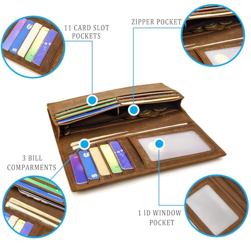 Vintage Genuine Leather Long Wallet for Men Women - color: 30-Brown