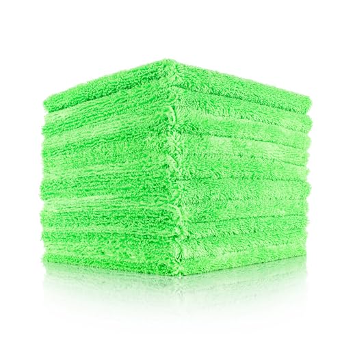 The Rag Company - Creature Edgeless Auto Detailing Towels (10-Pack) Professional 70/30 Blend, Dual-Pile Plush Microfiber, Buffing & Polishing, 420gsm, 16in x 16in, Lime Green - color: Lime Green