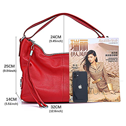 zency 6 Colors Fashion 100% Real Genuine Leather Women Shoulder Bag Handbag Lady Casual Tote - color: Red