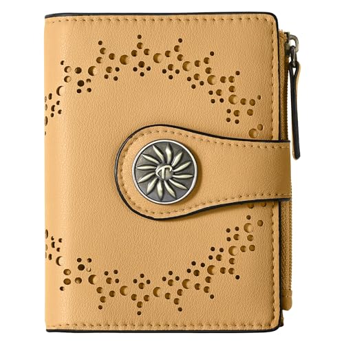 Tipmile Small Wallet for Women Bifold RFID Blocking Card Holder Leather Wallets with Zipper Coin Pocket - color: Yellow