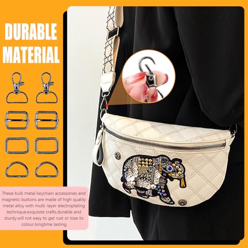 100Pcs Purse Hardware Buckles Bag Making Assortment Kit Includes Swivel D Ring Hooks Clasps Slide Buckles Snap Button - color: Gunblack