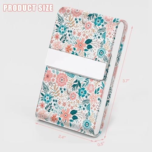 2Pack Leather Stainless Steel Business Card Holder, Metal Slim Business Card Case for Women or Men, Pocket Business Card Carrier with Prints, Magnetic Closure, RFID Blocking - color: Flower-Daisy