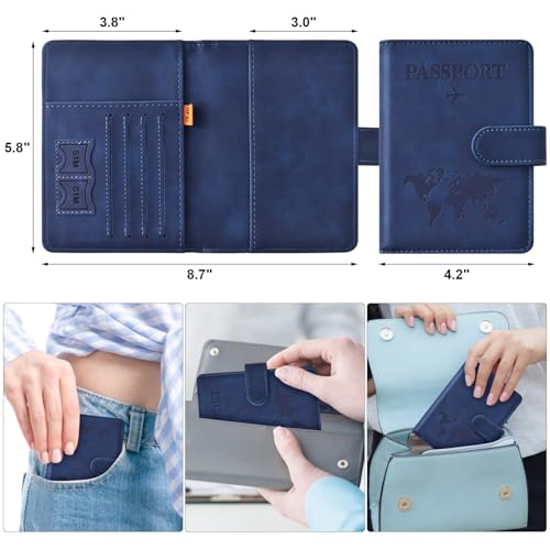 Eoehro Passport Holder for Travel Essentials, Passport Wallet Cover Case for Travel Must Haves Accessories,Passport Book Holders for Women and Men(dark blue) - color: dark blue, style: Magnetic Clasp