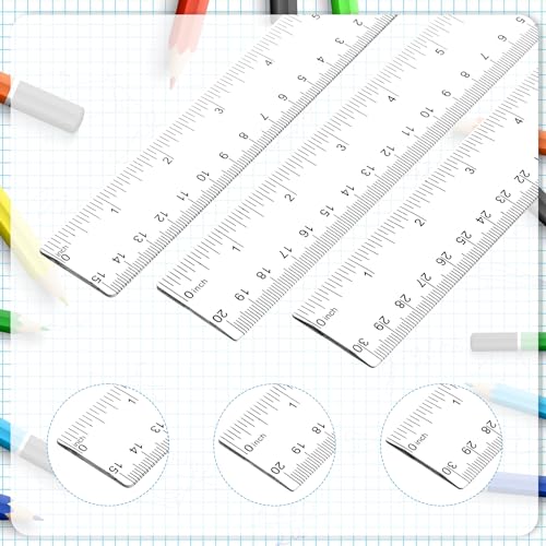 3 Pack 6 Inch 8 Inch 12 Inch Ruler Set Plastic Straight Ruler Transparent Measuring Tool Acrylic Clear Ruler for School Office Student - size: 6 Inch + 8Inch + 12 Inch