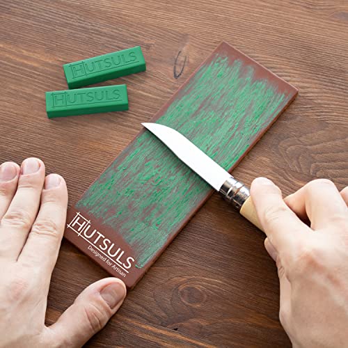 Knife Stropping Compound With Case - (2-Pack, 5 Oz Total) for Razor-Sharp Edges, Green Buffing Bars Easy to Use With Leather Strop Guide
