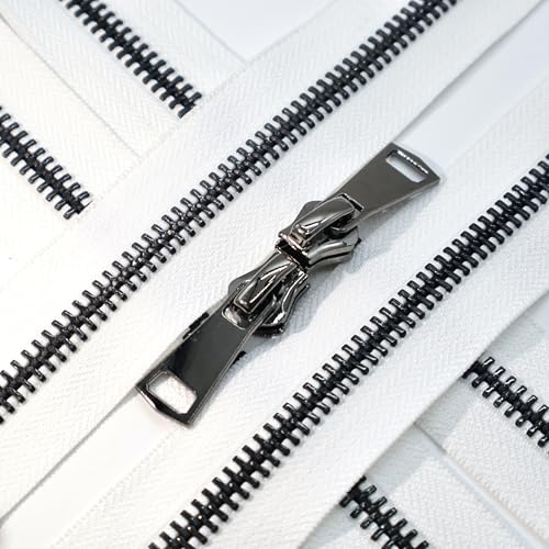 #8 Heavy Duty Metal Zipper by the Yard 3 Yards with 5 Sliders 10 Top Stops and 5 Bottom Stops for Tents Backpacks Outdoor Gear Cushion Covers DIY Pouches and Home Decor(White/Black Teeth) - color: White/Black Teeth