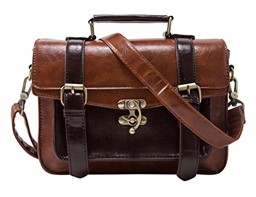 ECOSUSI Women PU Leather Satchel Purse Vintage Small College Crossbody Messenger Bag Work Cross-body Bag - color: Coffee
