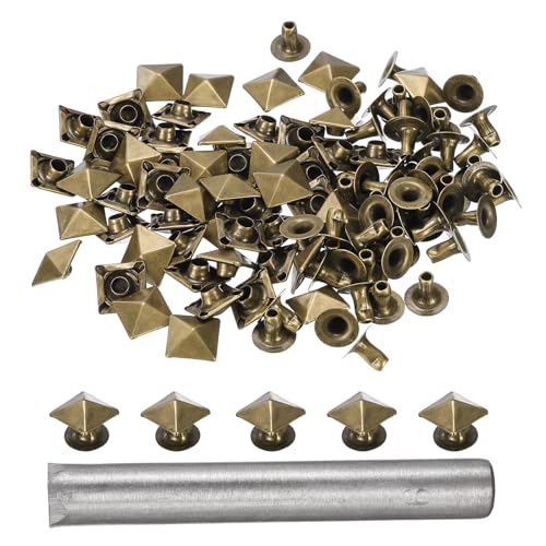 HARFINGTON 50pcs Pyramid Rapid Rivet 9mm Leather Rivets Rapid Punk Spikes Leathercraft Decoration with Hole Punch for Rock Nailheads Clothing Belts Bags Shoes, Bronze - color: Bronze, size: 9mm