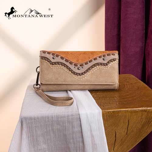 Montana West Wristlet Wallets for Women Western Trifold Wallet Purse with Card Holder MW1340-W002TN - color: Embossed-Pale Apricot