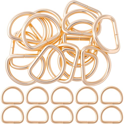16pcs 25 mm Metal D Rings for Purse, Multifunctional D-Shaped Metal Ring Buckle, Non Welded Semi Circular DIY Bag Hardware Accessories for Crafts, Leather Strap, Backpack - Light Gold