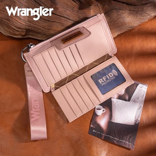 X Wrangler Western Wallet for Women Card Cases & Money Organizers Wristlet Wallet with Zipper Pocket - color: X Pink
